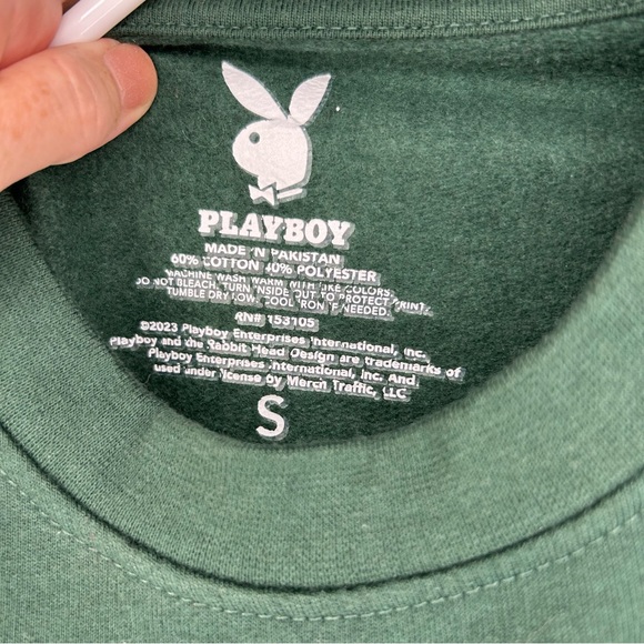 PLAYBOY womens Dark Green Crewneck Sweater small - Picture 3 of 4